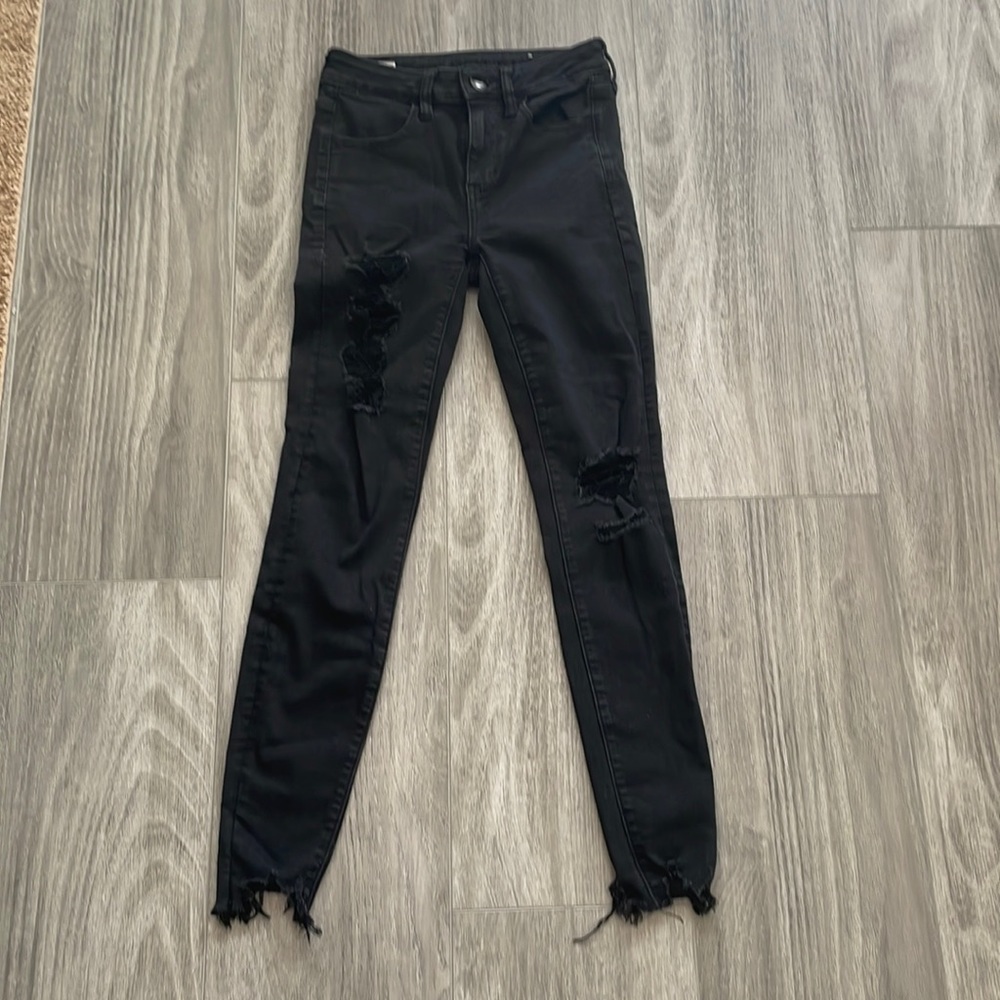 American Eagle Black Ripped Skinny Jeans